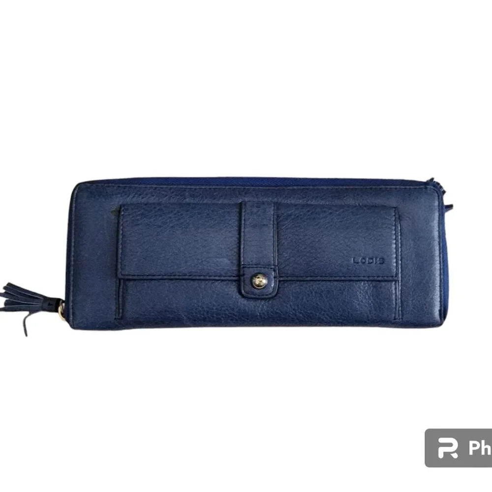 NWOT Lodis Zip Around Continental Blue Extra Long Wallet or Clutch Purse